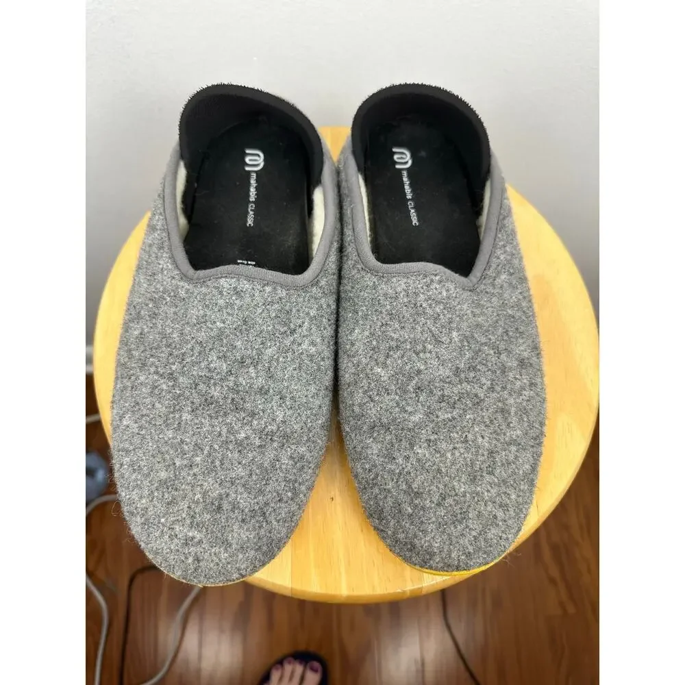 Mahabis Men's Classic Felted Wool Slippers Grey Convertible Heel Shoes Size 40